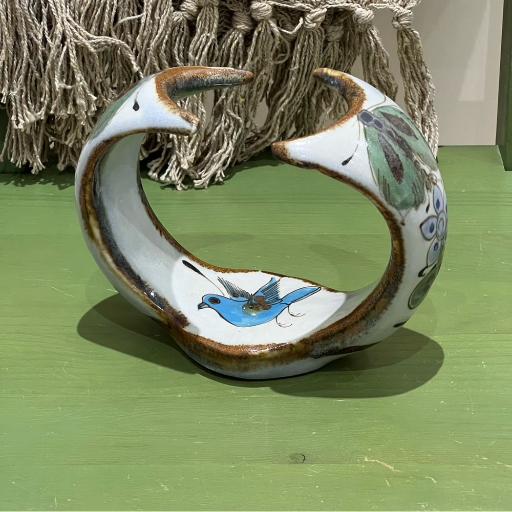 Vintage Ken Edwards Tonala Mexican Pottery Candle Holder Blue Bird